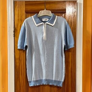Oxknitstore Blue and White Polo Shirt Size M